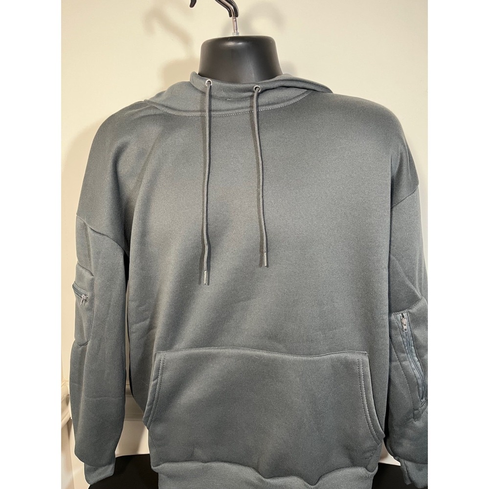 Men's XL Hoodie Grey Kangaroo,Side Arm Plus Side Zip Pockets Fleece Lined